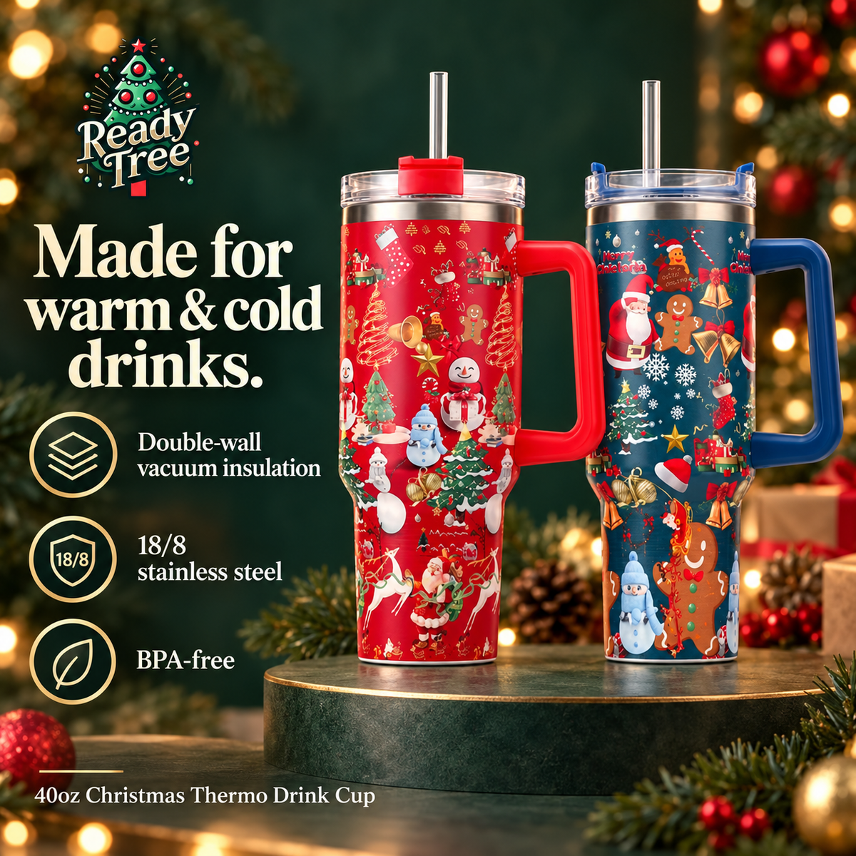 Ready Tree™ — 40oz Christmas Thermo Drink Cup