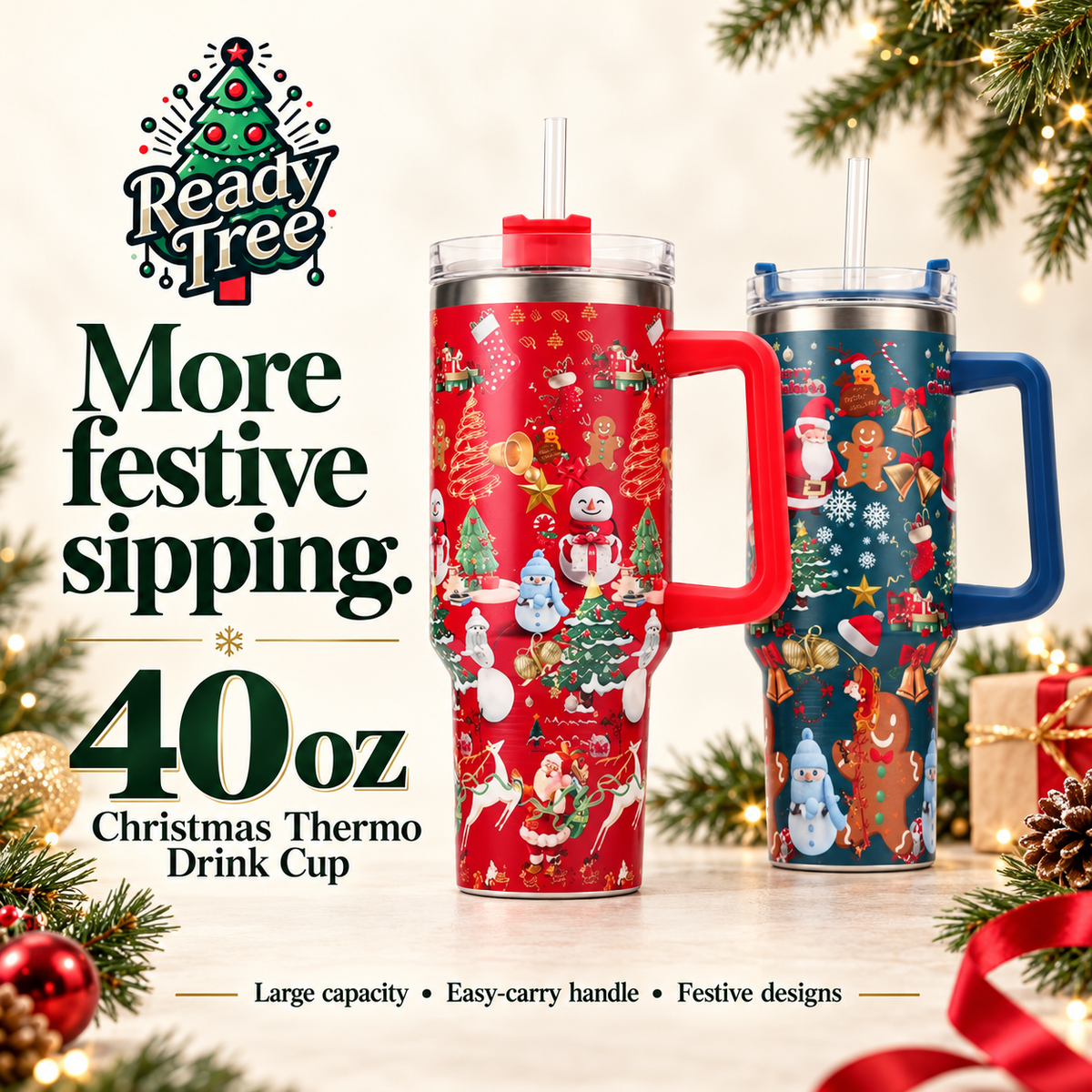 Ready Tree™ — 40oz Christmas Thermo Drink Cup